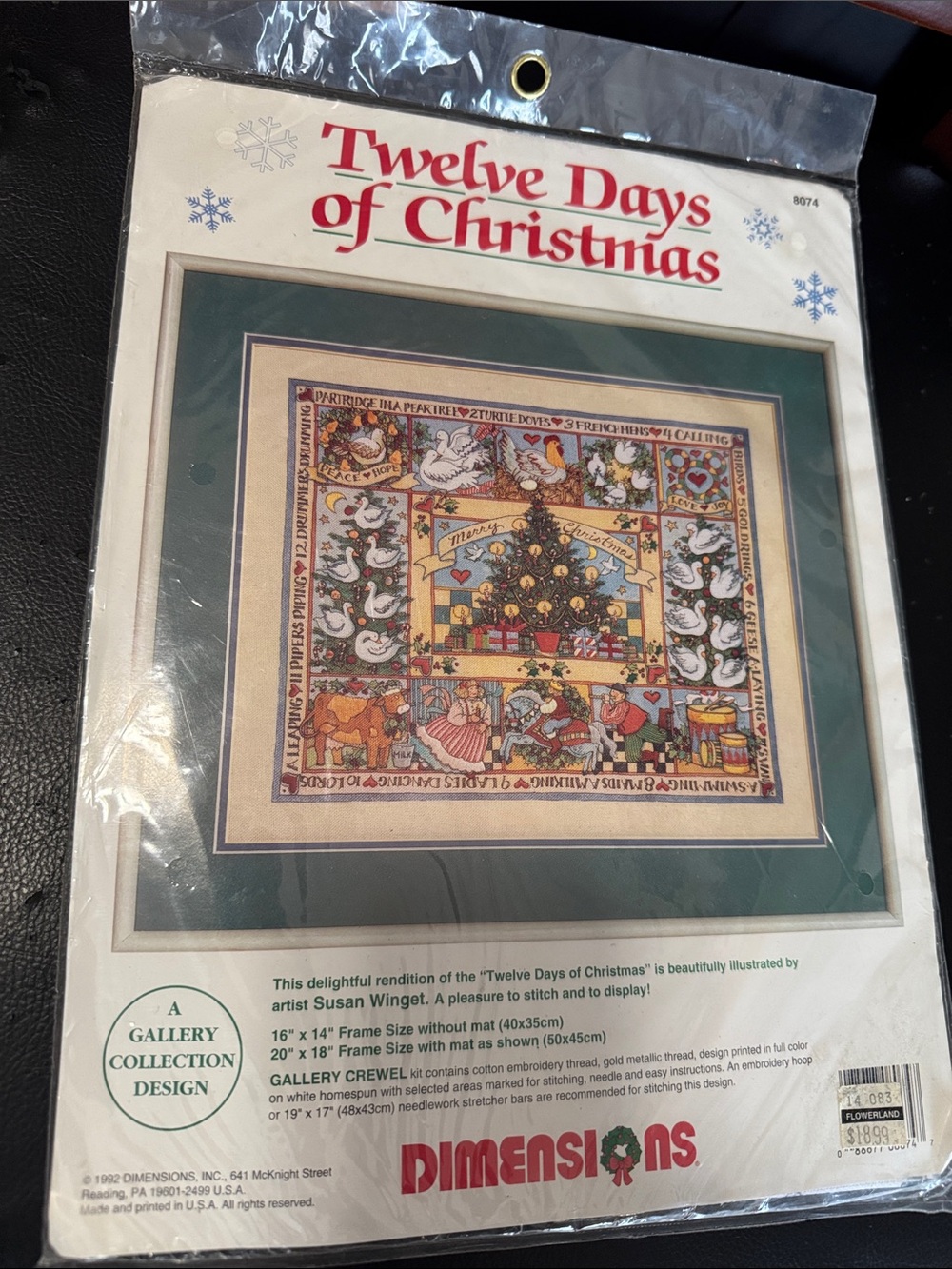 "Twelve Days of Christmas" Framed Cross Stitch Kit - Green